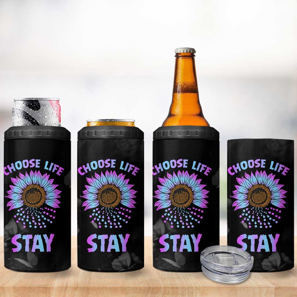 Suicide Prevention Awareness 4 in 1 Can Cooler Tumbler Teal Purple Sunflower Choose Life Stay Therapist Psychologist - Wonder Print Shop