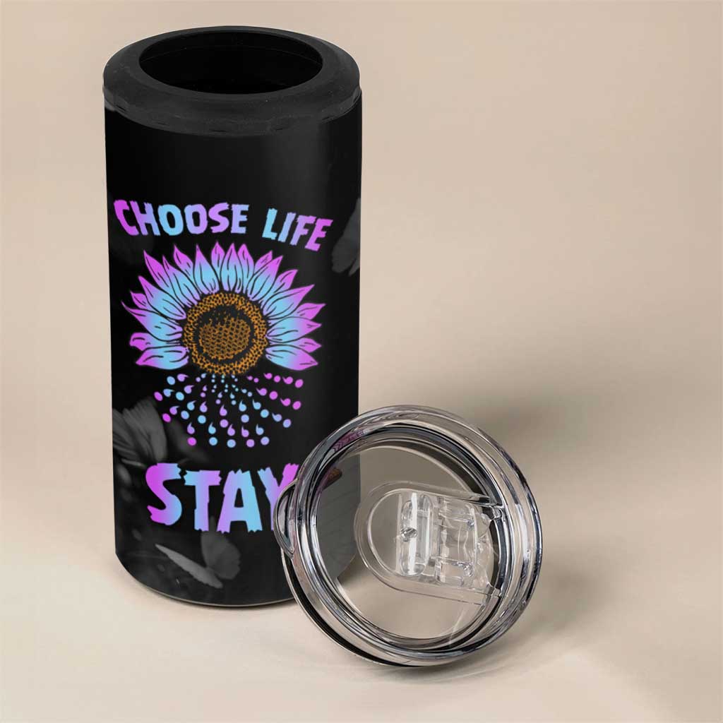 Suicide Prevention Awareness 4 in 1 Can Cooler Tumbler Teal Purple Sunflower Choose Life Stay Therapist Psychologist - Wonder Print Shop