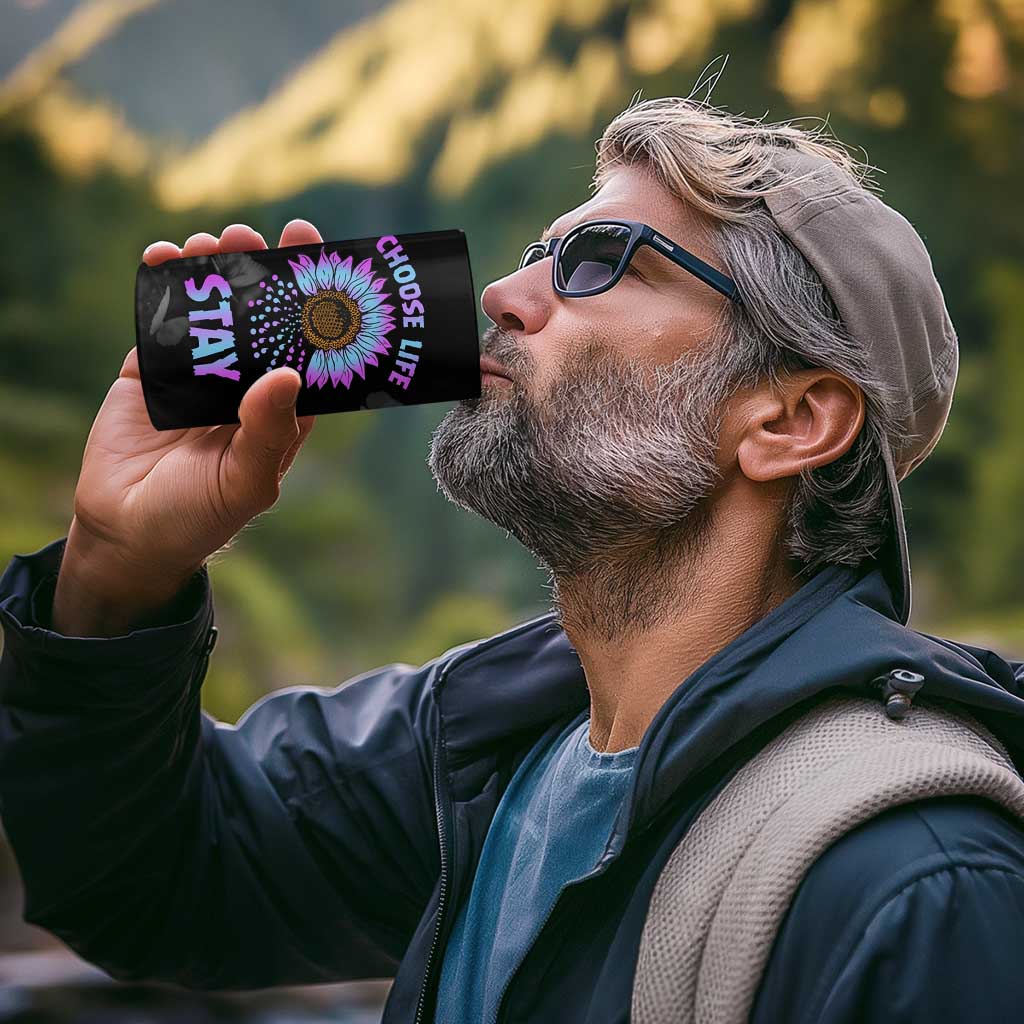 Suicide Prevention Awareness 4 in 1 Can Cooler Tumbler Teal Purple Sunflower Choose Life Stay Therapist Psychologist - Wonder Print Shop