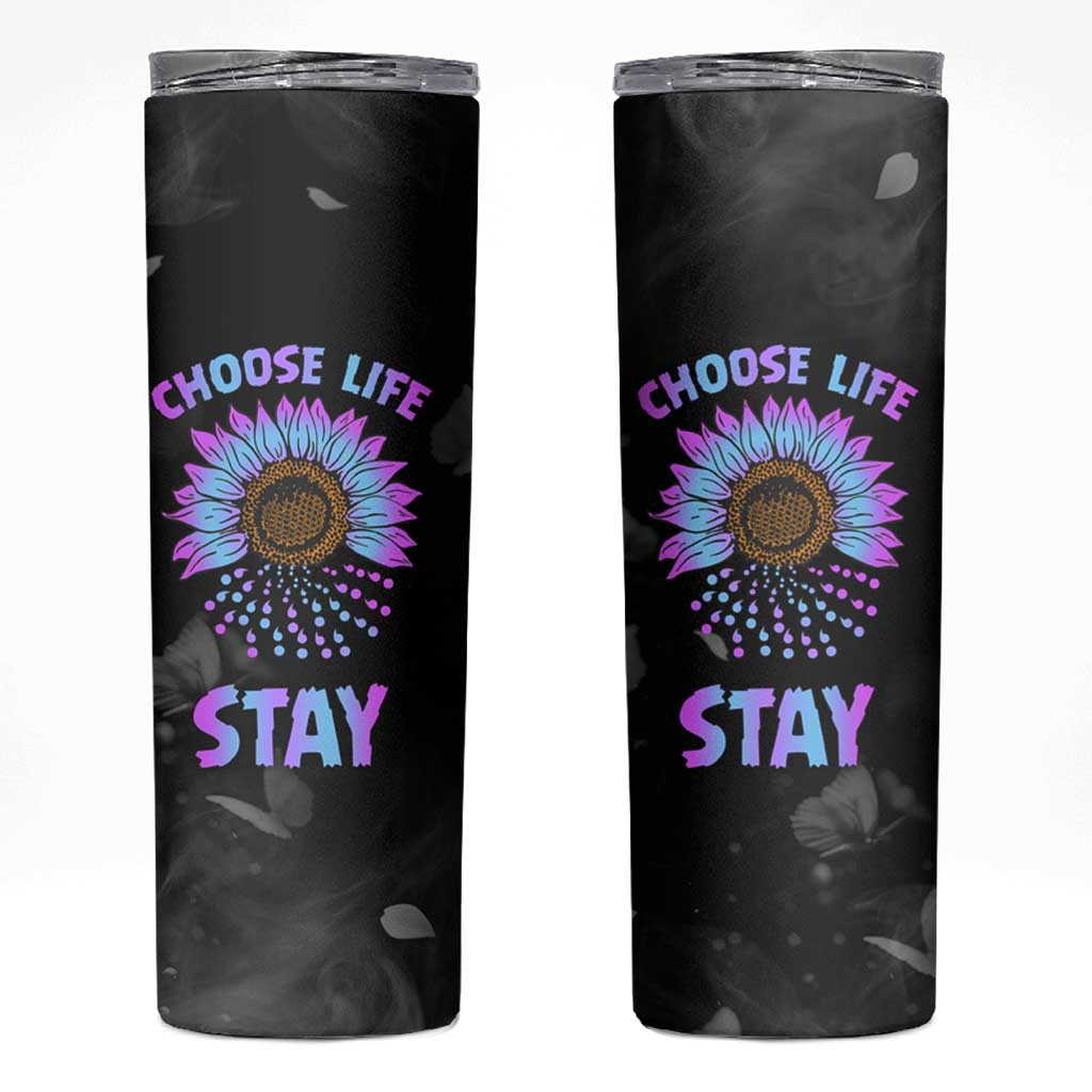 Suicide Prevention Awareness Skinny Tumbler Teal Purple Sunflower Choose Life Stay Therapist Psychologist - Wonder Print Shop