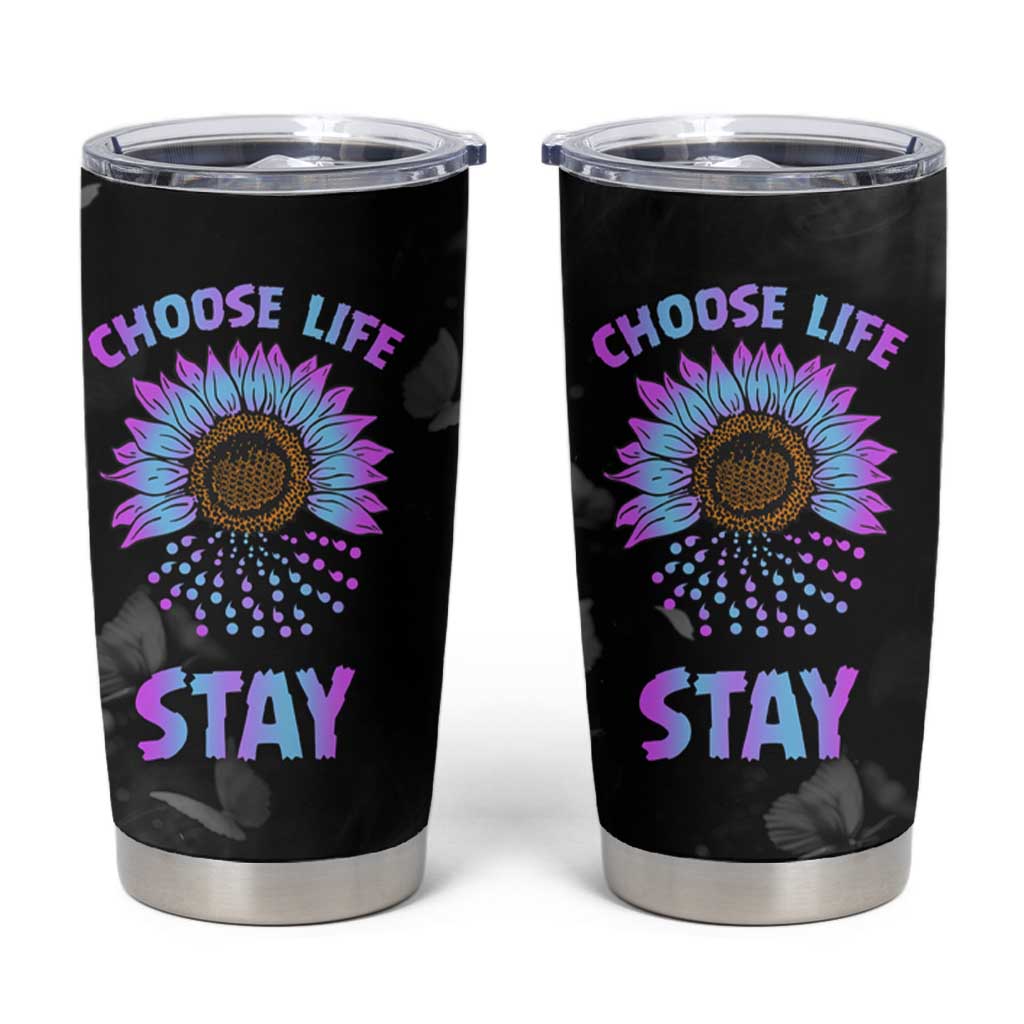 Suicide Prevention Awareness Tumbler Cup Teal Purple Sunflower Choose Life Stay Therapist Psychologist - Wonder Print Shop