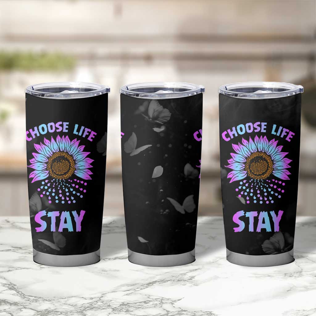Suicide Prevention Awareness Tumbler Cup Teal Purple Sunflower Choose Life Stay Therapist Psychologist - Wonder Print Shop