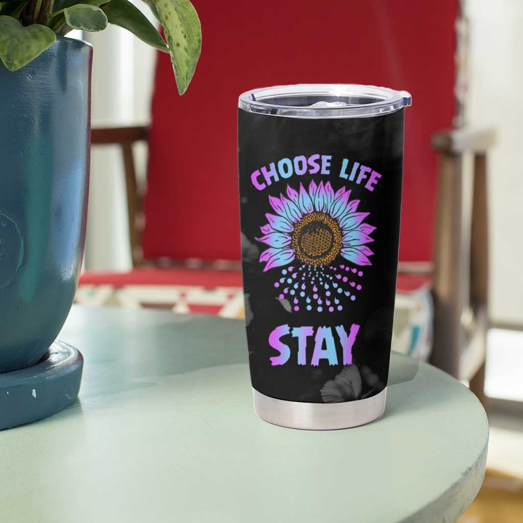Suicide Prevention Awareness Tumbler Cup Teal Purple Sunflower Choose Life Stay Therapist Psychologist - Wonder Print Shop