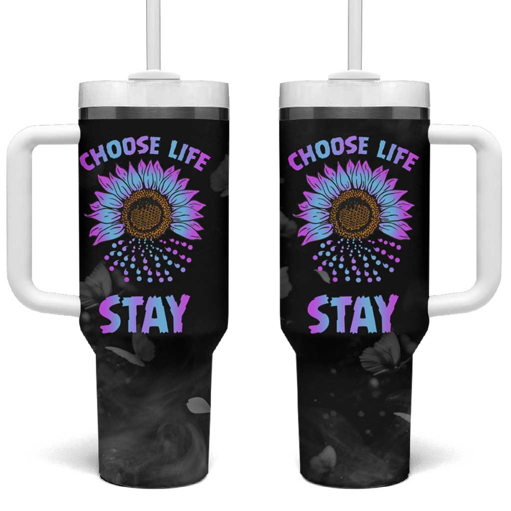 Suicide Prevention Awareness Tumbler With Handle Teal Purple Sunflower Choose Life Stay Therapist Psychologist - Wonder Print Shop