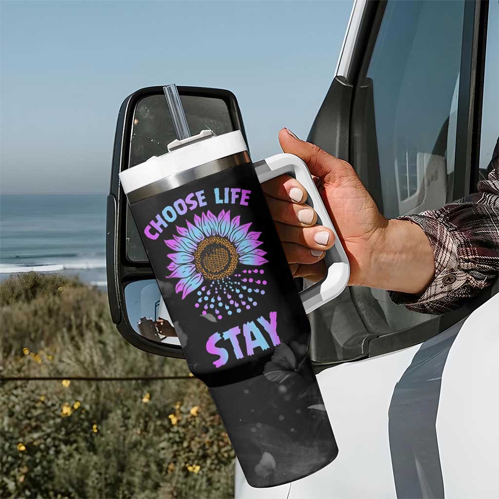 Suicide Prevention Awareness Tumbler With Handle Teal Purple Sunflower Choose Life Stay Therapist Psychologist - Wonder Print Shop