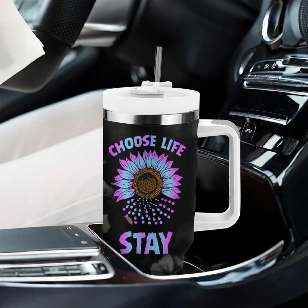 Suicide Prevention Awareness Tumbler With Handle Teal Purple Sunflower Choose Life Stay Therapist Psychologist - Wonder Print Shop