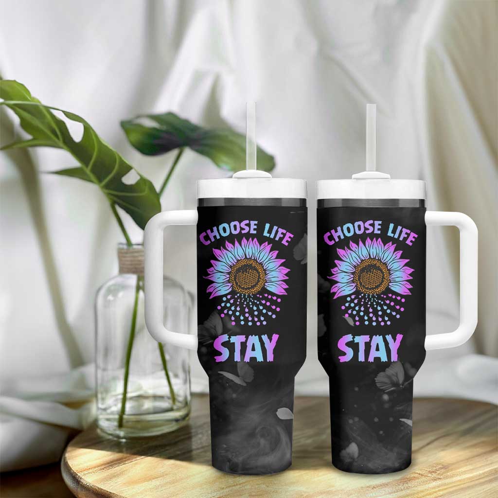 Suicide Prevention Awareness Tumbler With Handle Teal Purple Sunflower Choose Life Stay Therapist Psychologist - Wonder Print Shop