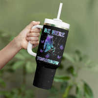 Suicide Prevention Awareness Tumbler With Handle Teal Purple Semicolon Be Here Tomorrow Survivor - Wonder Print Shop
