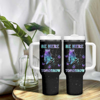 Suicide Prevention Awareness Tumbler With Handle Teal Purple Semicolon Be Here Tomorrow Survivor - Wonder Print Shop