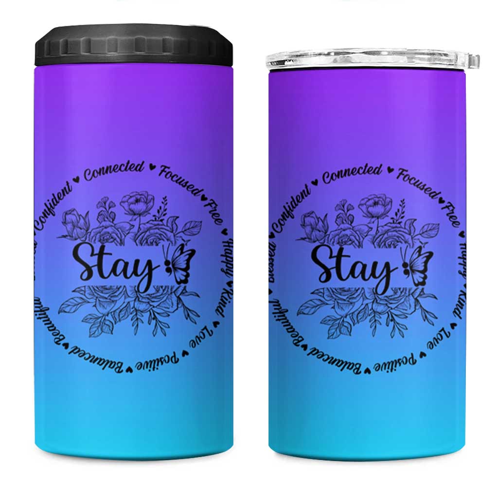 Suicide Prevention Awareness 4 in 1 Can Cooler Tumbler Teal Purple Semicolon Stay Positive Saying Inspirational Gifts - Wonder Print Shop