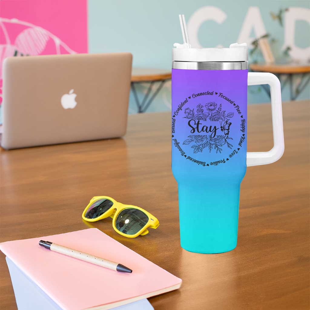 Suicide Prevention Awareness Tumbler With Handle Teal Purple Semicolon Stay Positive Saying Inspirational Gifts - Wonder Print Shop
