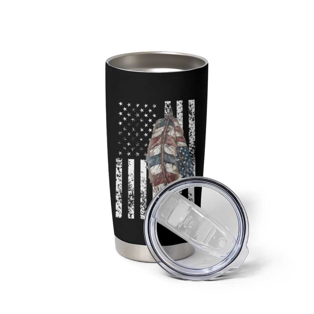 Native American Culture Tumbler Cup Strong Indigenous Women Feathers USA Flag - Wonder Print Shop