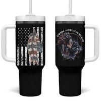 Native American Culture Tumbler With Handle Strong Indigenous Women Feathers USA Flag - Wonder Print Shop