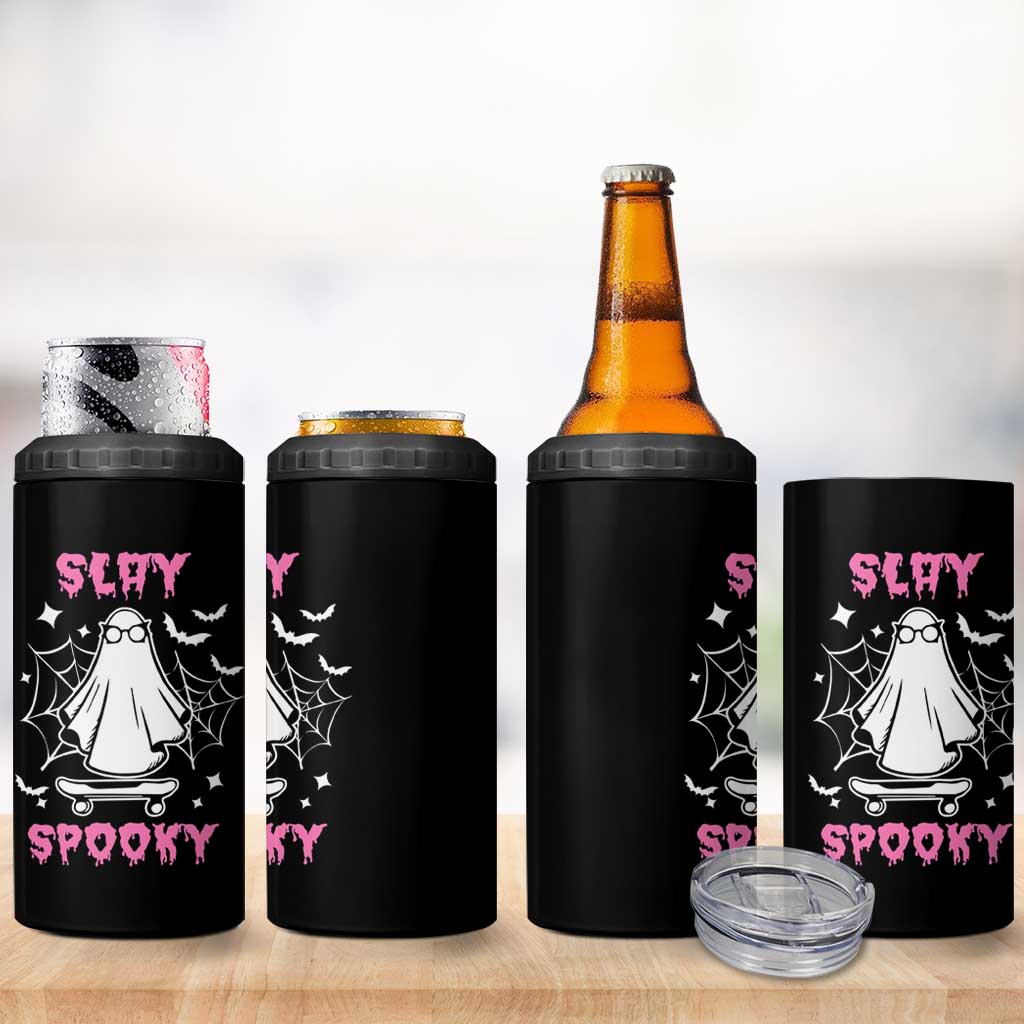 Halloween Ghost Slay Spooky Face 4 in 1 Can Cooler Tumbler Pink Ghosts Funny Decoration Horror Gift - Wonder Print Shop