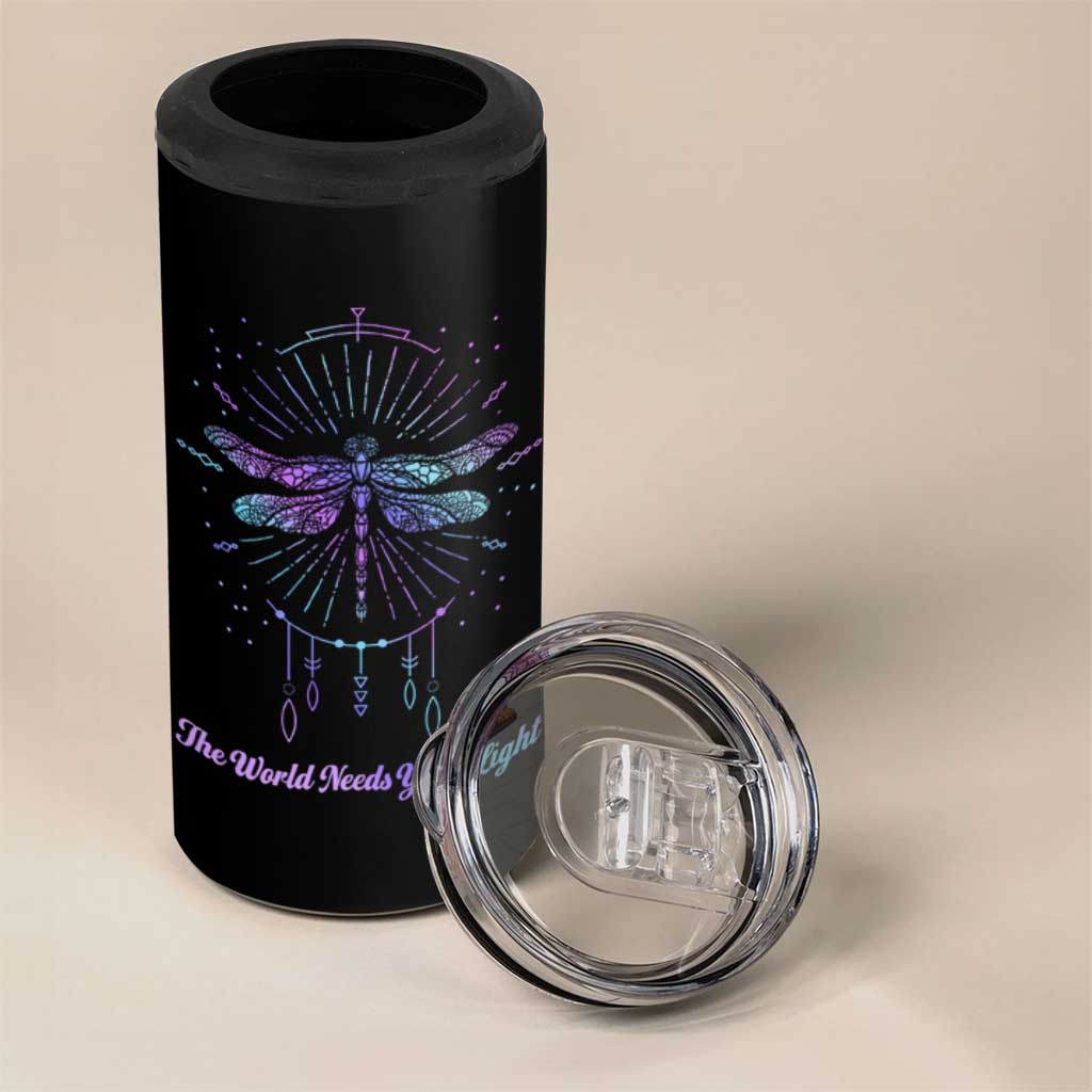 Suicide Prevention Awareness 4 in 1 Can Cooler Tumbler Teal Purple Dragonfly The World Needs You Light - Wonder Print Shop