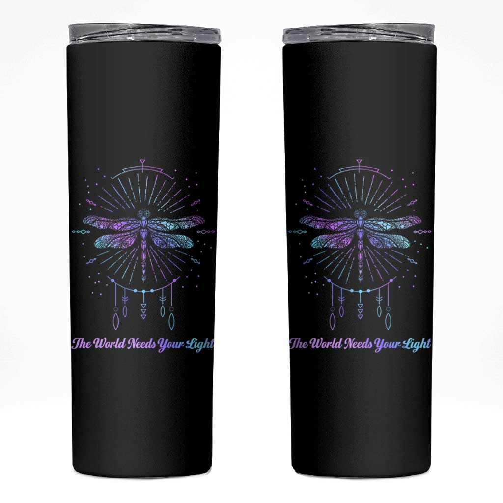 Suicide Prevention Awareness Skinny Tumbler Teal Purple Dragonfly The World Needs You Light - Wonder Print Shop