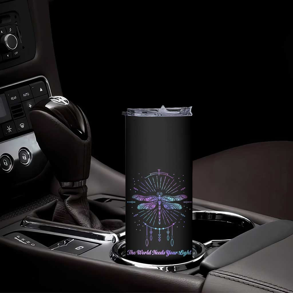 Suicide Prevention Awareness Skinny Tumbler Teal Purple Dragonfly The World Needs You Light - Wonder Print Shop