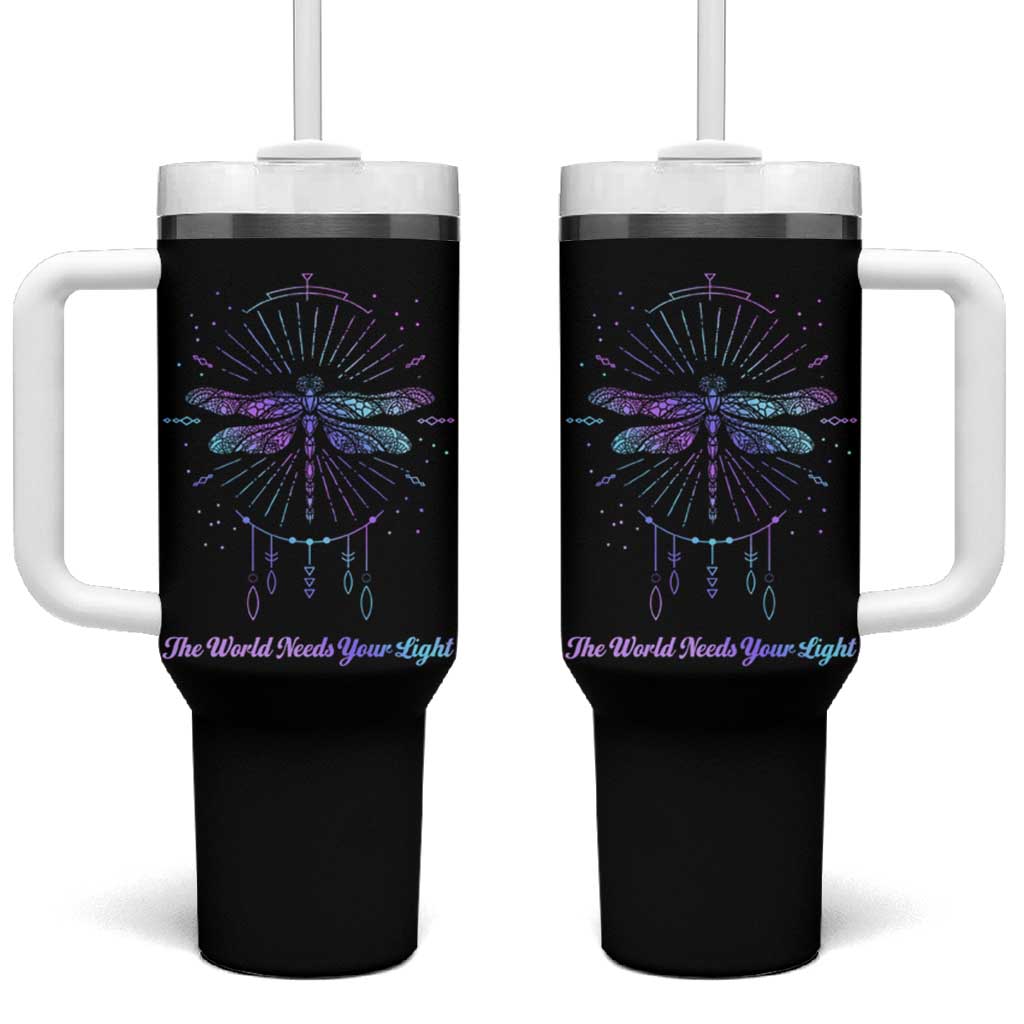 Suicide Prevention Awareness Tumbler With Handle Teal Purple Dragonfly The World Needs You Light - Wonder Print Shop