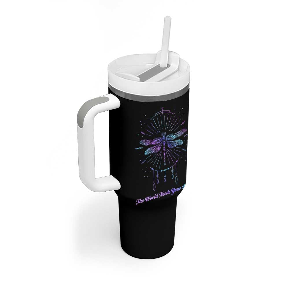 Suicide Prevention Awareness Tumbler With Handle Teal Purple Dragonfly The World Needs You Light - Wonder Print Shop