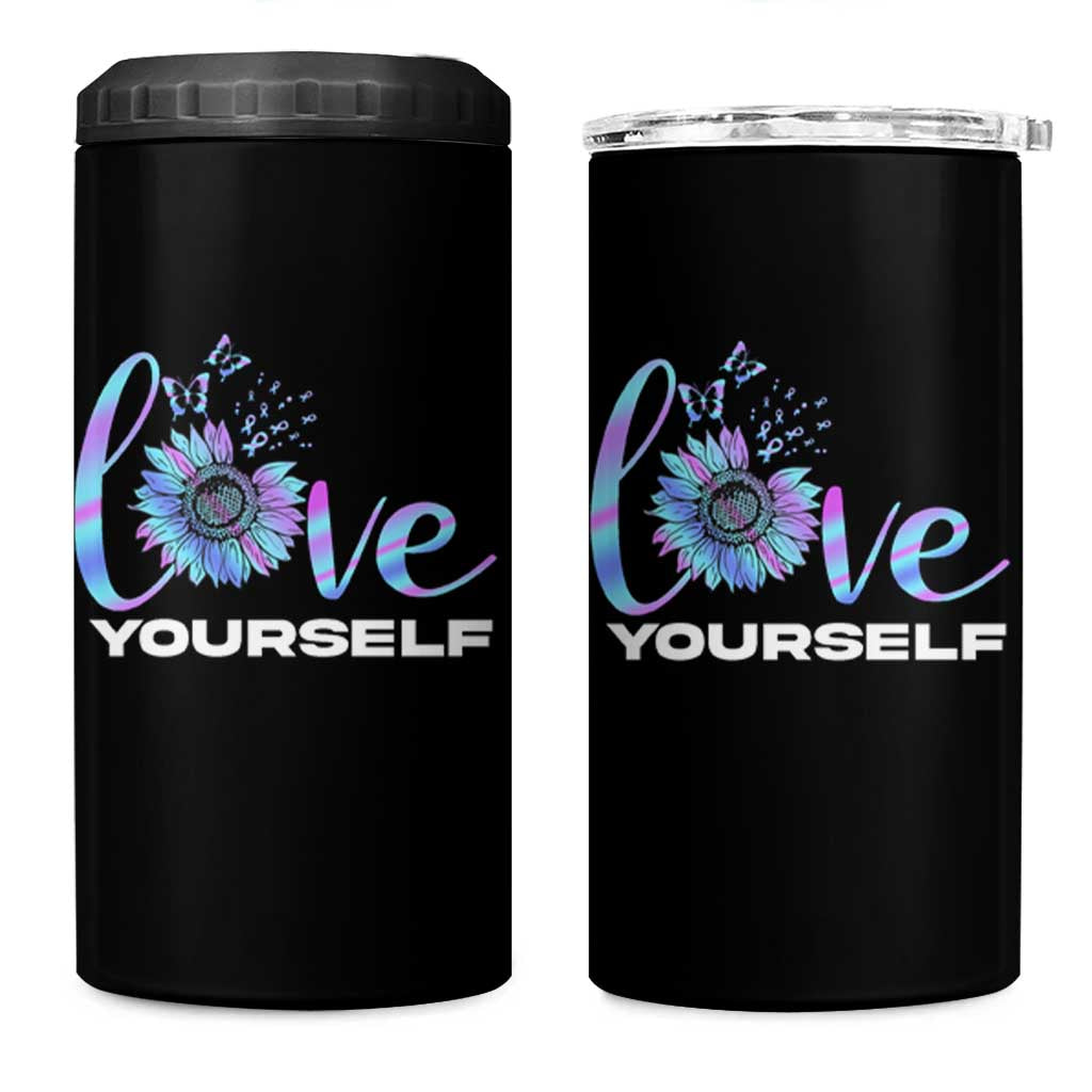 Suicide Prevention Awareness 4 in 1 Can Cooler Tumbler Teal Purple Sunflower Self-Love Mental Health Positive - Wonder Print Shop