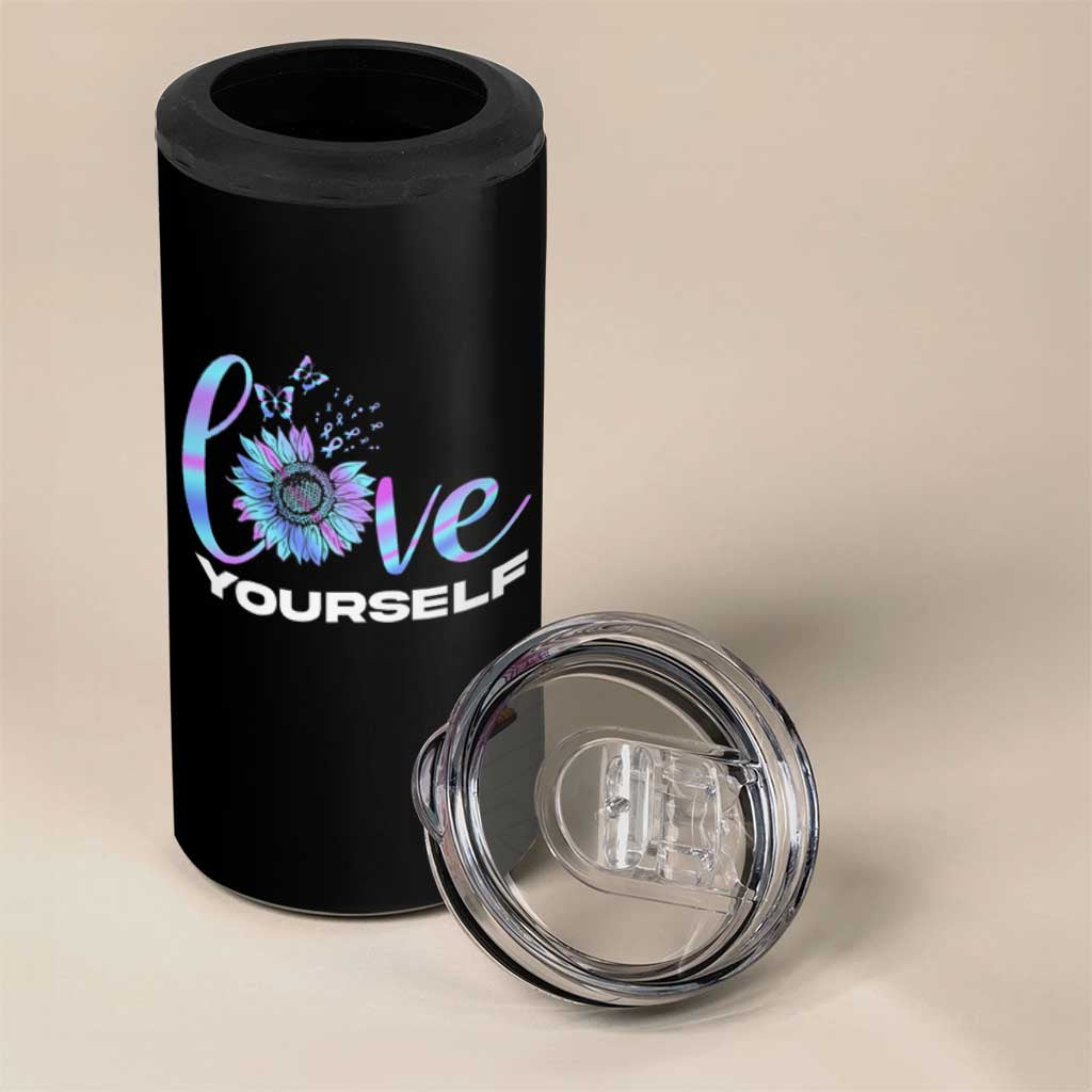 Suicide Prevention Awareness 4 in 1 Can Cooler Tumbler Teal Purple Sunflower Self-Love Mental Health Positive - Wonder Print Shop
