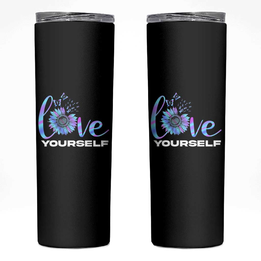Suicide Prevention Awareness Skinny Tumbler Teal Purple Sunflower Self-Love Mental Health Positive - Wonder Print Shop
