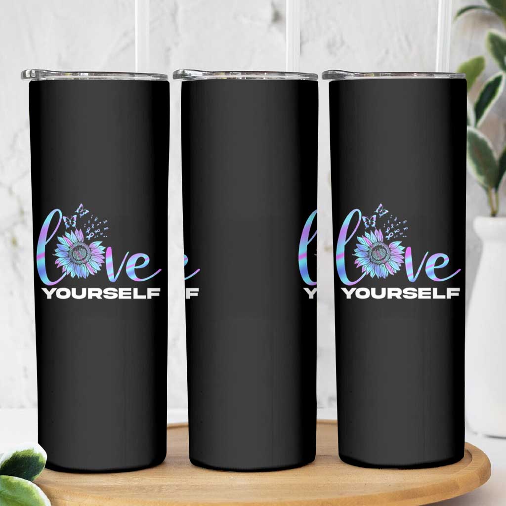 Suicide Prevention Awareness Skinny Tumbler Teal Purple Sunflower Self-Love Mental Health Positive - Wonder Print Shop