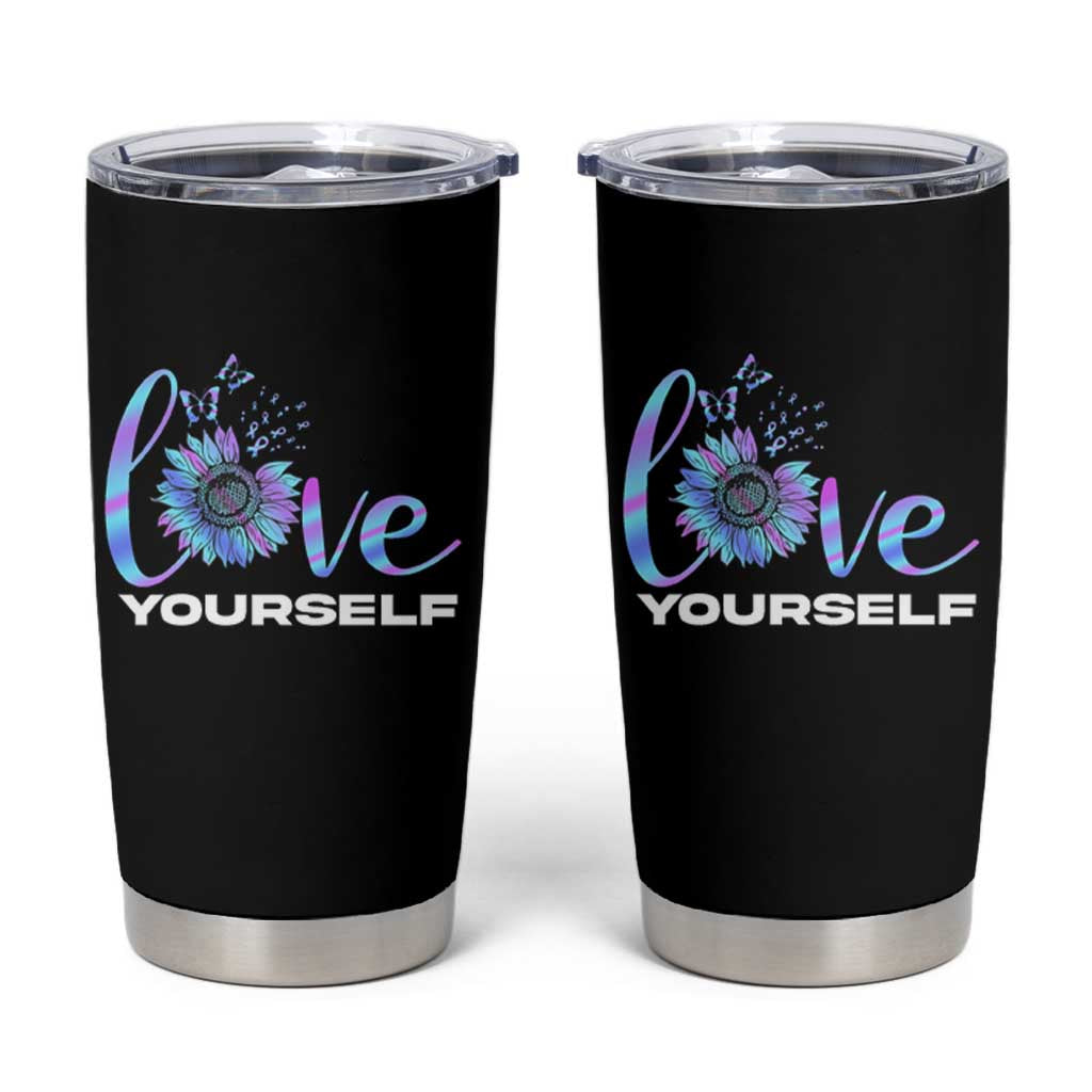 Suicide Prevention Awareness Tumbler Cup Teal Purple Sunflower Self-Love Mental Health Positive - Wonder Print Shop