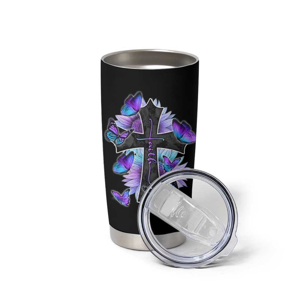 Suicide Prevention Awareness Tumbler Cup Teal Purple Cross Faith Over Fear Christian - Wonder Print Shop