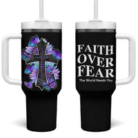 Suicide Prevention Awareness Tumbler With Handle Teal Purple Cross Faith Over Fear Christian - Wonder Print Shop