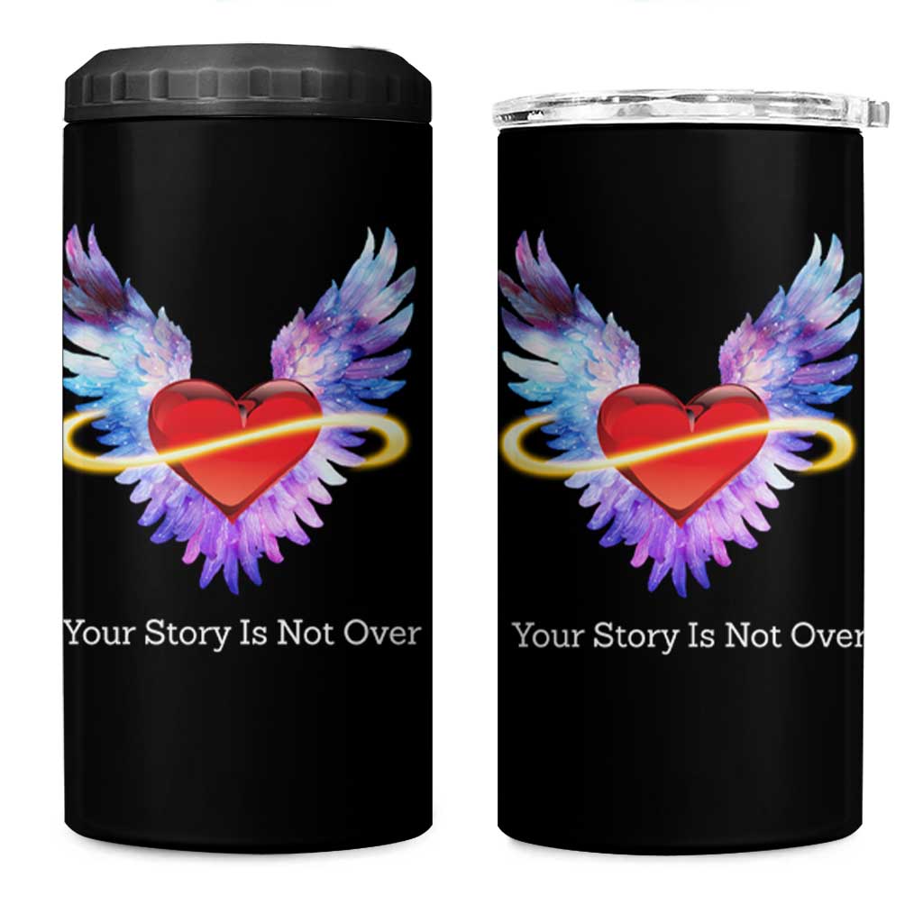 Suicide Prevention Awareness 4 in 1 Can Cooler Tumbler Teal Purple Infinity Wings Your Story Is Not Over - Wonder Print Shop