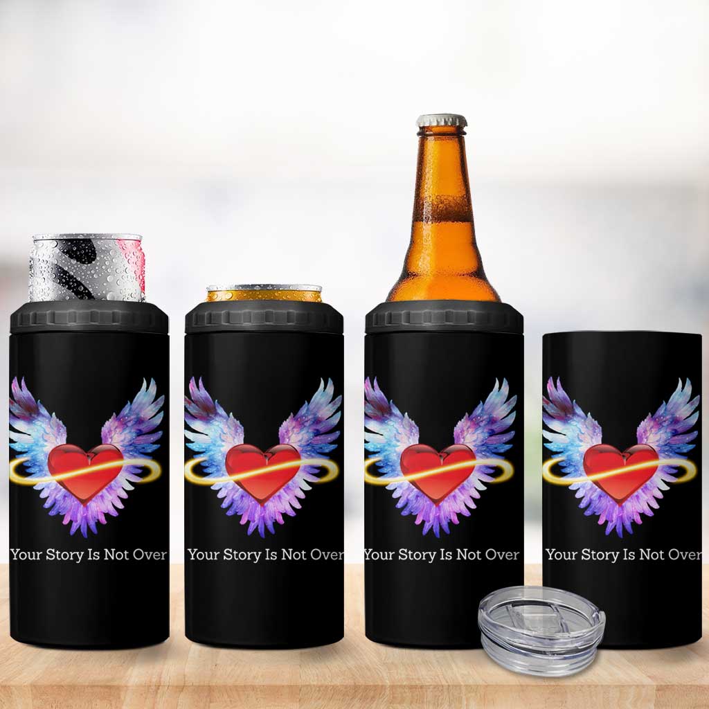 Suicide Prevention Awareness 4 in 1 Can Cooler Tumbler Teal Purple Infinity Wings Your Story Is Not Over - Wonder Print Shop