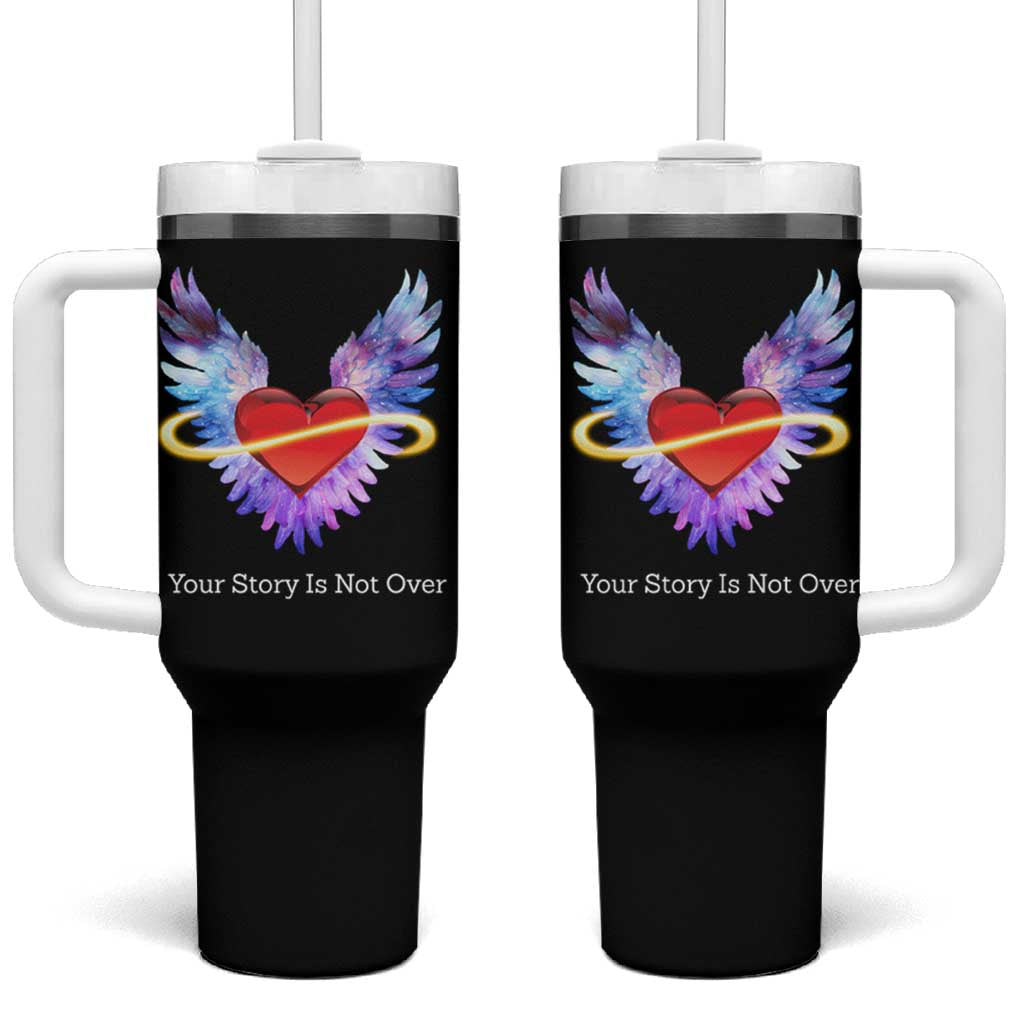 Suicide Prevention Awareness Tumbler With Handle Teal Purple Infinity Wings Your Story Is Not Over - Wonder Print Shop