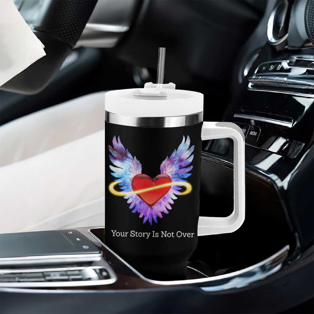 Suicide Prevention Awareness Tumbler With Handle Teal Purple Infinity Wings Your Story Is Not Over - Wonder Print Shop