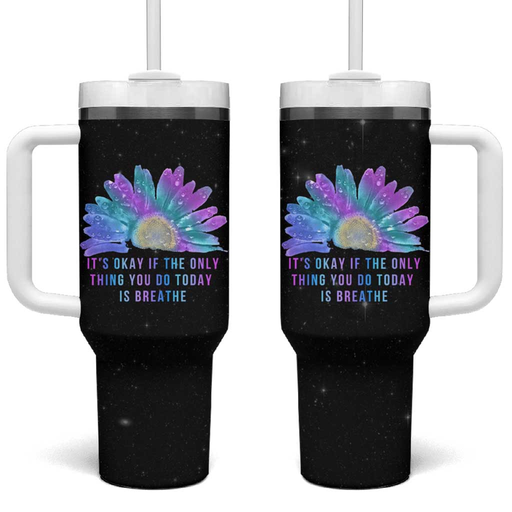 Suicide Prevention Awareness Tumbler With Handle Teal Purple Sunflower It's Okay If The Only Thing You Do Today Is Breathe - Wonder Print Shop