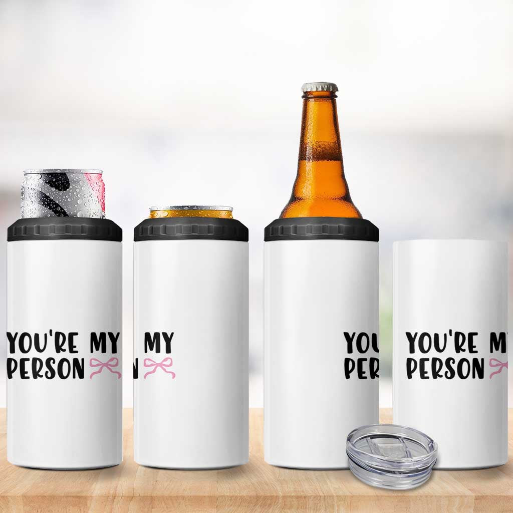 Valentines Day Gift For Her 4 in 1 Can Cooler Tumbler You're My Person Pink Bow Coquette Simple Modern