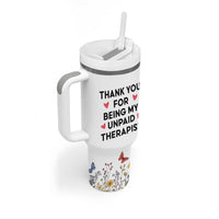 Personalized Thank You For Being My Unpaid Therapist Tumbler With Handle Custome Name Coworker Best Friend Gift Flower