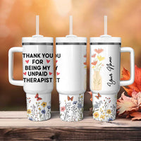 Personalized Thank You For Being My Unpaid Therapist Tumbler With Handle Custome Name Coworker Best Friend Gift Flower