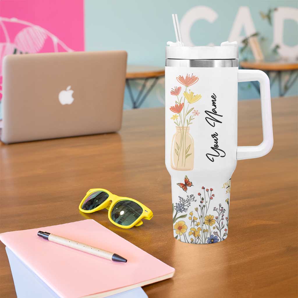 Personalized Thank You For Being My Unpaid Therapist Tumbler With Handle Custome Name Coworker Best Friend Gift Flower