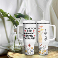 Personalized Thank You For Being My Unpaid Therapist Tumbler With Handle Custome Name Coworker Best Friend Gift Flower
