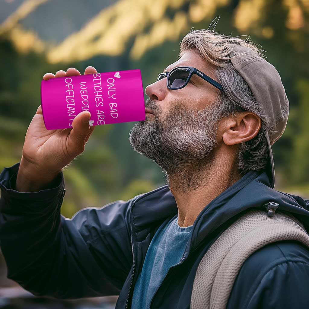 Wedding Officiant Gift 4 in 1 Can Cooler Tumbler Only Bad Bitches Are Wedding Officiants Hot Pink