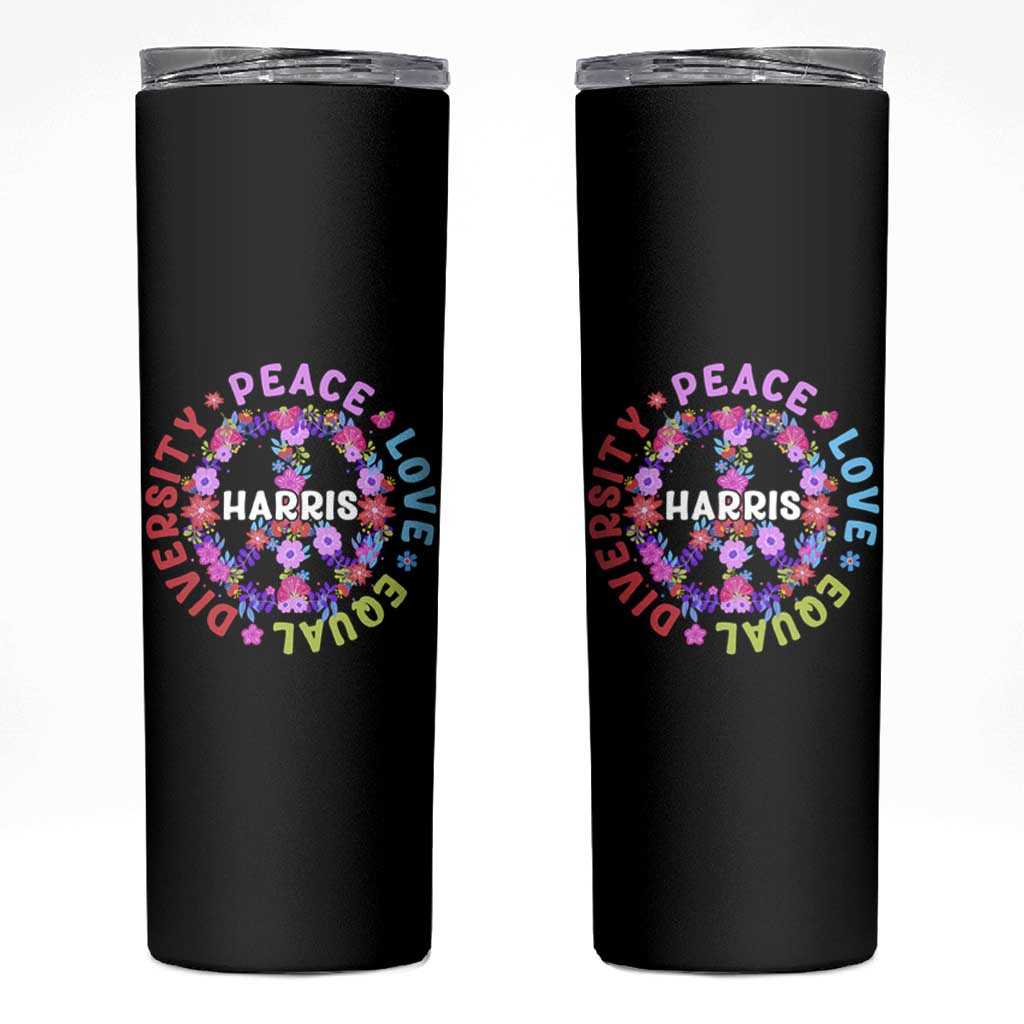 Harris 2024 Election Skinny Tumbler Feminist Flower Peace Love Equality Hope Diversity American Flag - Wonder Print Shop