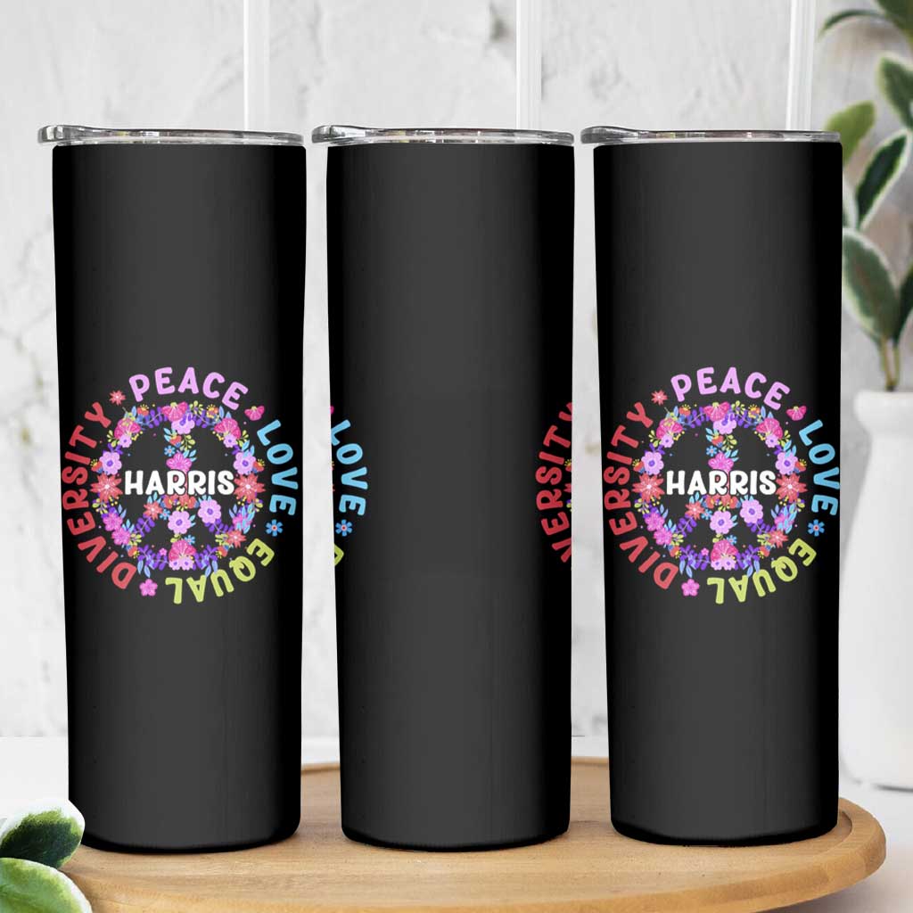 Harris 2024 Election Skinny Tumbler Feminist Flower Peace Love Equality Hope Diversity American Flag - Wonder Print Shop