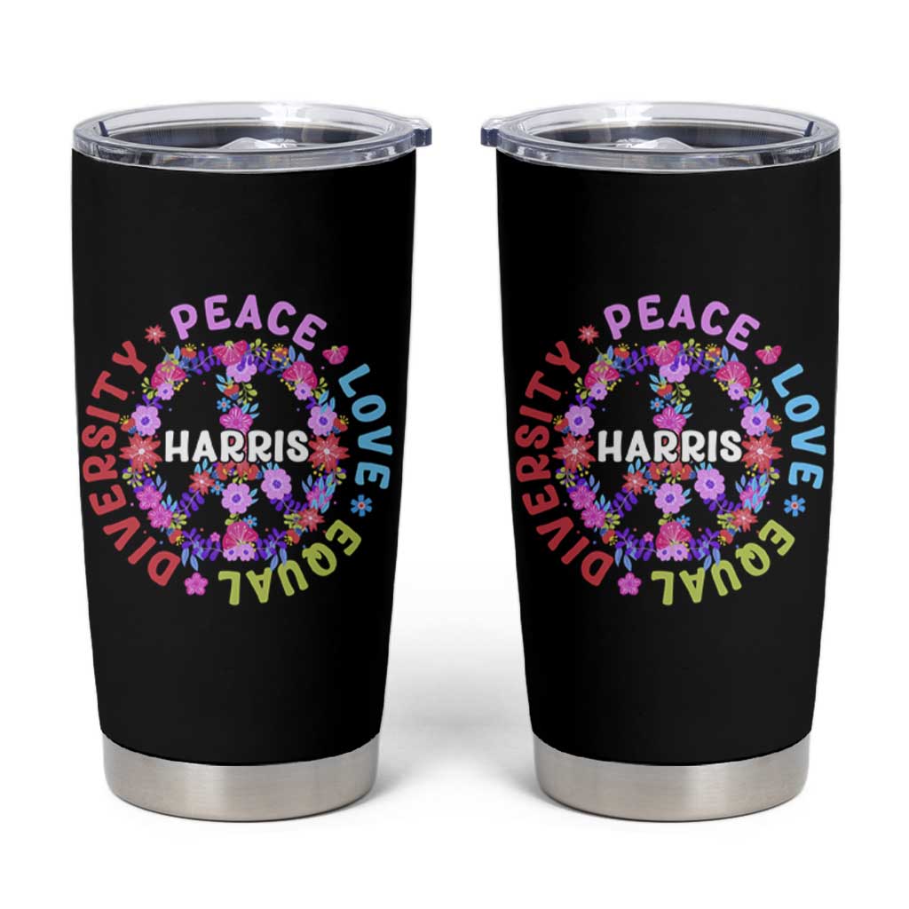 Harris 2024 Election Tumbler Cup Feminist Flower Peace Love Equality Hope Diversity American Flag - Wonder Print Shop