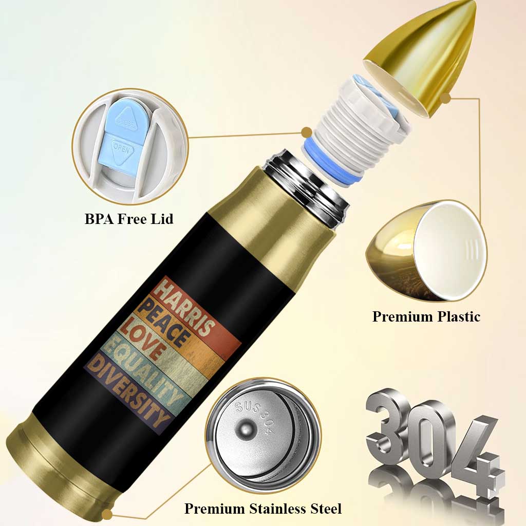 Harris 2024 Bullet Tumbler Peace Love Equality Hope Diversity Human Rights Retro
