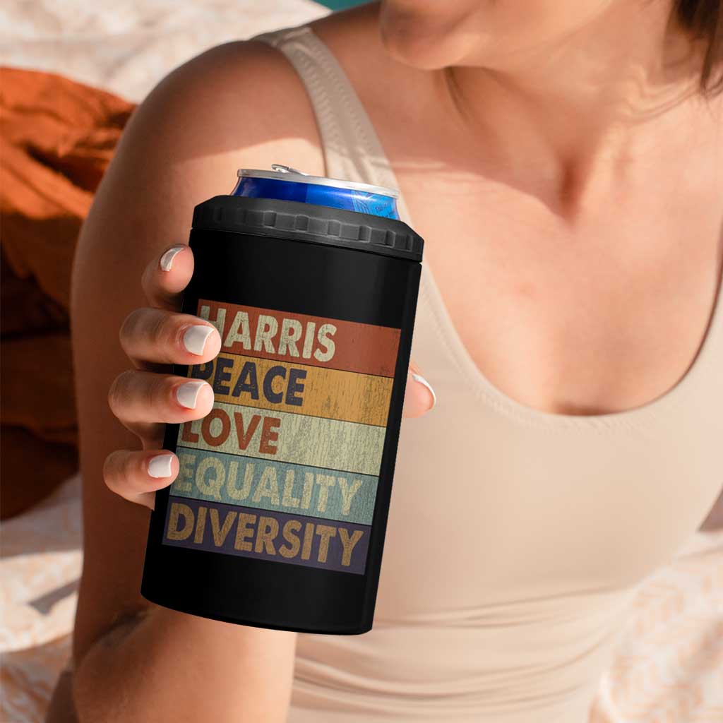 Harris 2024 4 in 1 Can Cooler Tumbler Peace Love Equality Hope Diversity Human Rights Retro - Wonder Print Shop