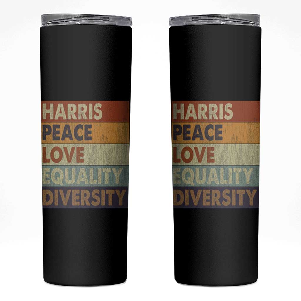 Harris 2024 Skinny Tumbler Peace Love Equality Hope Diversity Human Rights Retro - Wonder Print Shop