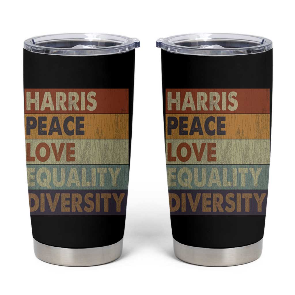 Harris 2024 Tumbler Cup Peace Love Equality Hope Diversity Human Rights Retro - Wonder Print Shop