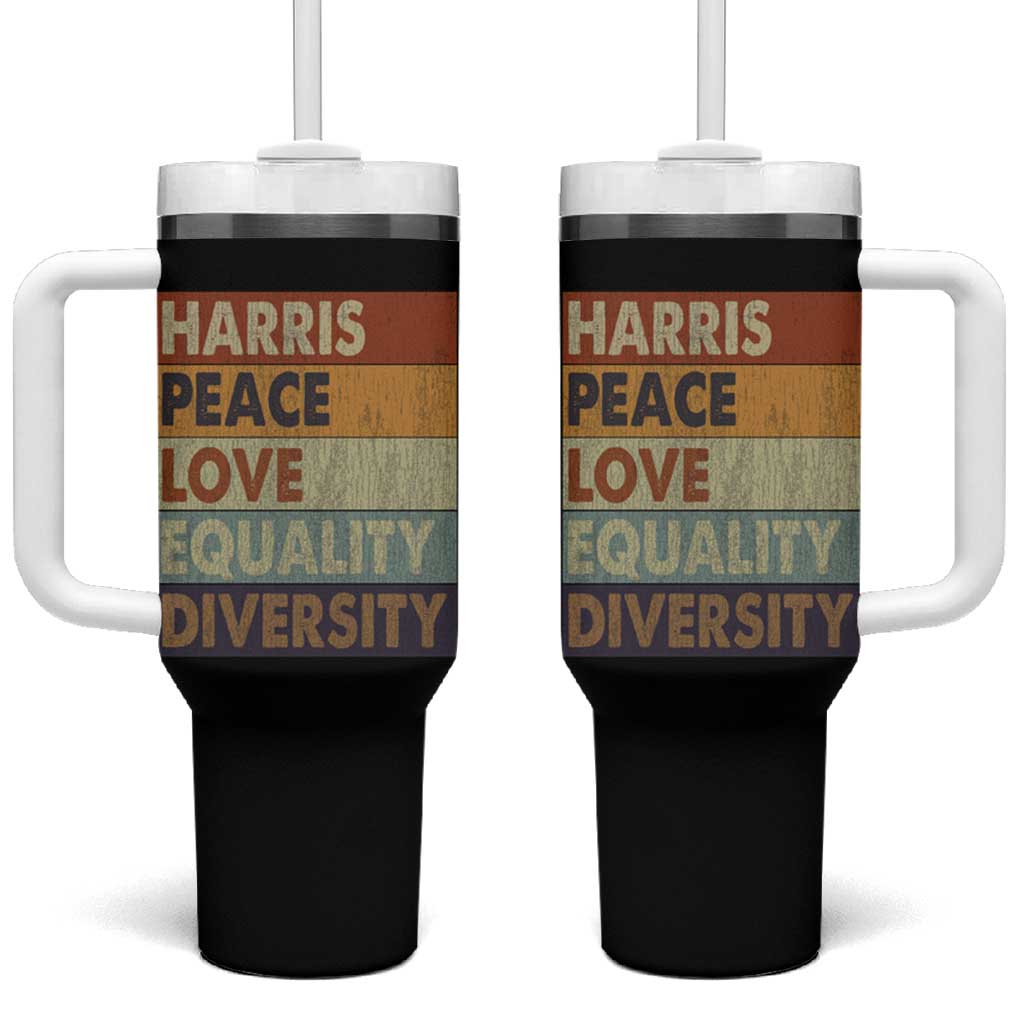 Harris 2024 Tumbler With Handle Peace Love Equality Hope Diversity Human Rights Retro - Wonder Print Shop