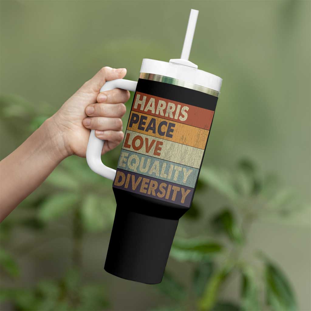Harris 2024 Tumbler With Handle Peace Love Equality Hope Diversity Human Rights Retro - Wonder Print Shop